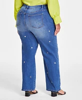 Vince Camuto Plus High-Rise Straight-Leg Grommet Jeans