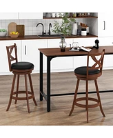 Sugift 2 Pieces Classic Counter Height Swivel Bar Stool Set with X-shaped Open Back