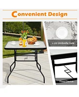 Sugift 32" Outdoor Square Patio Dining Table with Convenient Umbrella Hole