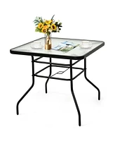 Sugift 32" Outdoor Square Patio Dining Table with Convenient Umbrella Hole