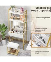 Sugift Ladder Vanity Desk Set with Flip Top Mirror and Cushioned Stool