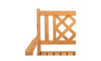 Slickblue Outdoor Garden Fir Wood Bench with Grid Back in Burlywood – Stylish and Durable Seating Solution for Patios, Gardens, and Outdoor Spa