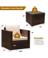 Sugift 3 Pieces Patio Conversation Rattan Furniture Set with Cushion