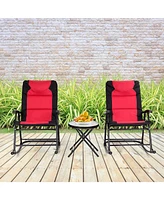 Sugift 3 Pieces Outdoor Folding Rocking Chair Table Set with Cushion