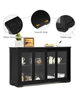 Sugift Sideboard Buffet Cupboard Storage Cabinet with Sliding Door