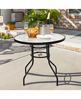 Sugift 32" Round Outdoor Patio Dining Table with Convenient Umbrella Hole