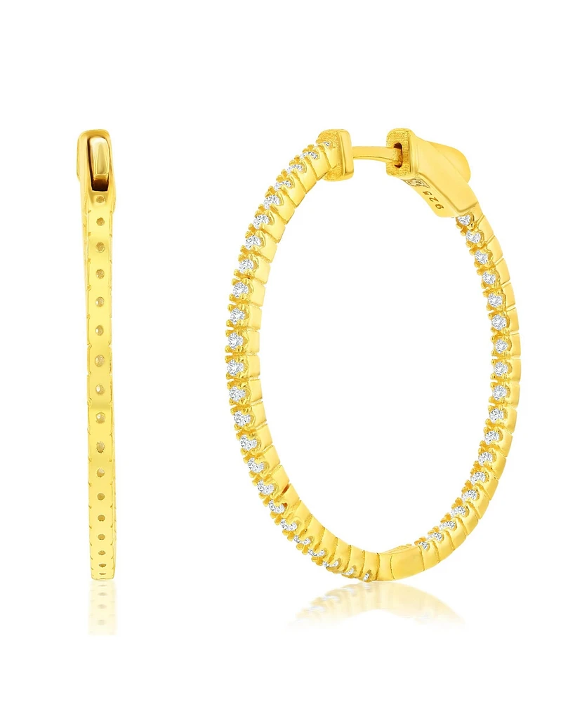 Suzy Levian Yellow Sterling Silver & White Cubic Zirconia Pave Hoop Earrings