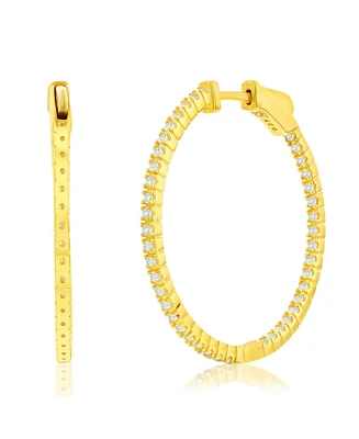 Suzy Levian Yellow Sterling Silver & White Cubic Zirconia Pave Hoop Earrings