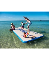 Wateraft 13' x 6' Inflatable Floating Island Dock Platform Raft, White/Blue