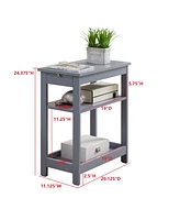 Kings Brand Furniture Slim Wood Side End Table with Storage Shelves & Pull-Out Tray, Nightstand for Bedroom, Living Room