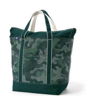 Lands' End Large Print 5 Pocket Zip Top Canvas Tote Bag