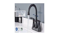 Slickblue 2-Handle 4-Inch Oil Rubbed Bronze Bathroom Faucet for Vanity Sinks, Includes Pop-Up Drain and Supply Hoses