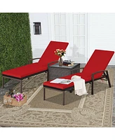 Inolait Sugift 2 Pieces Patio Rattan Reclining Chaise Lounge Chair with Cushion and Armrest