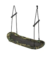 Sugift Saucer Tree Swing Surf Kids Outdoor Adjustable Oval Platform Set with Handle