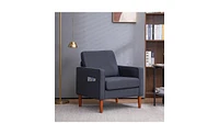 Slickblue Dark Grey Linen Single Seat Sofa with Solid Wood Legs, Modular Design for Two- and Three-Seat Combinations