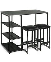 Sugift 3 Pieces Dining Set with Rectangular Faux Marble and 3 Metal Storage Shelves