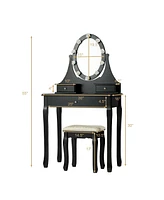 Sugift 3 Drawers Lighted Mirror Vanity Dressing Table Stool Set