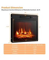 Gymax 18'' Electric Fireplace Inserts & Freestanding Adjustable Heater Log Flame 1400W