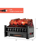 Gymax 20'' Infrared Quartz Electric Fireplace Heater W/ Birchwood Ember Bed Thermostat