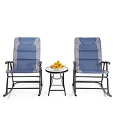 Sugift 3 Pieces Outdoor Folding Rocking Chair Table Set with Cushion