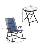 Sugift 3 Pieces Outdoor Folding Rocking Chair Table Set with Cushion