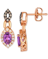 Le Vian Grape Amethyst (7/8 ct. t.w.) & Diamond (1/3 ct. t.w.) Halo Drop Earrings in 14k Rose Gold