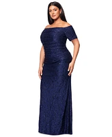 Xscape Plus Sequin-Lace Off-The-Shoulder Gown