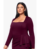 Xscape Plus Scuba Square-Neck Ruffle-Side Gown