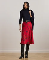 Lauren Ralph Women's Belting-Print Satin Charmeuse Midi Skirt