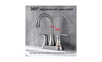 Slickblue 2-Handle 4-Inch Brushed Nickel Bathroom Faucet for Vanity Sinks with Pop-Up Drain and Supply Hoses