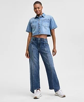 And Now This Women's Cropped Button-Front Denim Shirt