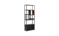 Slickblue 82.7" Industrial Tall Black Bar Wine Rack Cabinet with Glass Holder, Wooden Home Bar Storage Unit