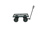 Slickblue Green Garden Wagon with Iron Frame and Wood Panels, Four-Wheel Square Design for Outdoor Use