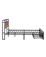 Slickblue Full Size Bed Frame with Storage Headboard & 2 Drawers, Led Lights, Charging Station