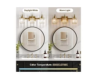 gaomon Bathroom Vanity Light Fixtures Modern Crystal Vanity Light Fixtures Over Mirror，3 Light Modern Crystal Wall Lighting with Square Shade G