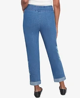 Alfred Dunner Petite Embroidered Super Stretch Denim Ankle Pants