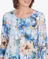 Alfred Dunner Petite Floral Asymmetric Hem Top