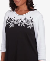 Alfred Dunner Petite Spliced Floral Crew Neck Top