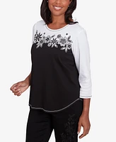 Alfred Dunner Petite Spliced Floral Crew Neck Top