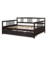 Slickblue Full Wood Daybed with Two Drawers, Space-Saving Storage Bed for Bedroom & Guest Room