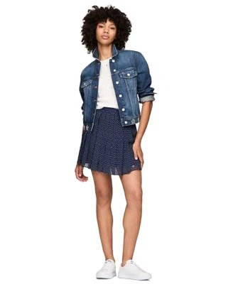 Tommy Jeans Womens Studded Star Denim Jacket Pointelle T Shirt Mini Star Print Pleated Skirt