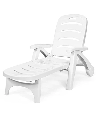 Sugift 5 Position Adjustable Folding Lounger Chaise Chair on Wheels