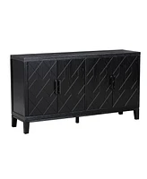 Slickblue 4-door Retro Sideboard with Adjustable Shelves, Two Large Cabinet with Long Handle, for Living Room and Dining Room (Black)