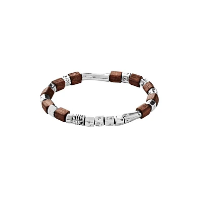 UNOde50 Sterling Silver Olive Wood Beads Bracelet