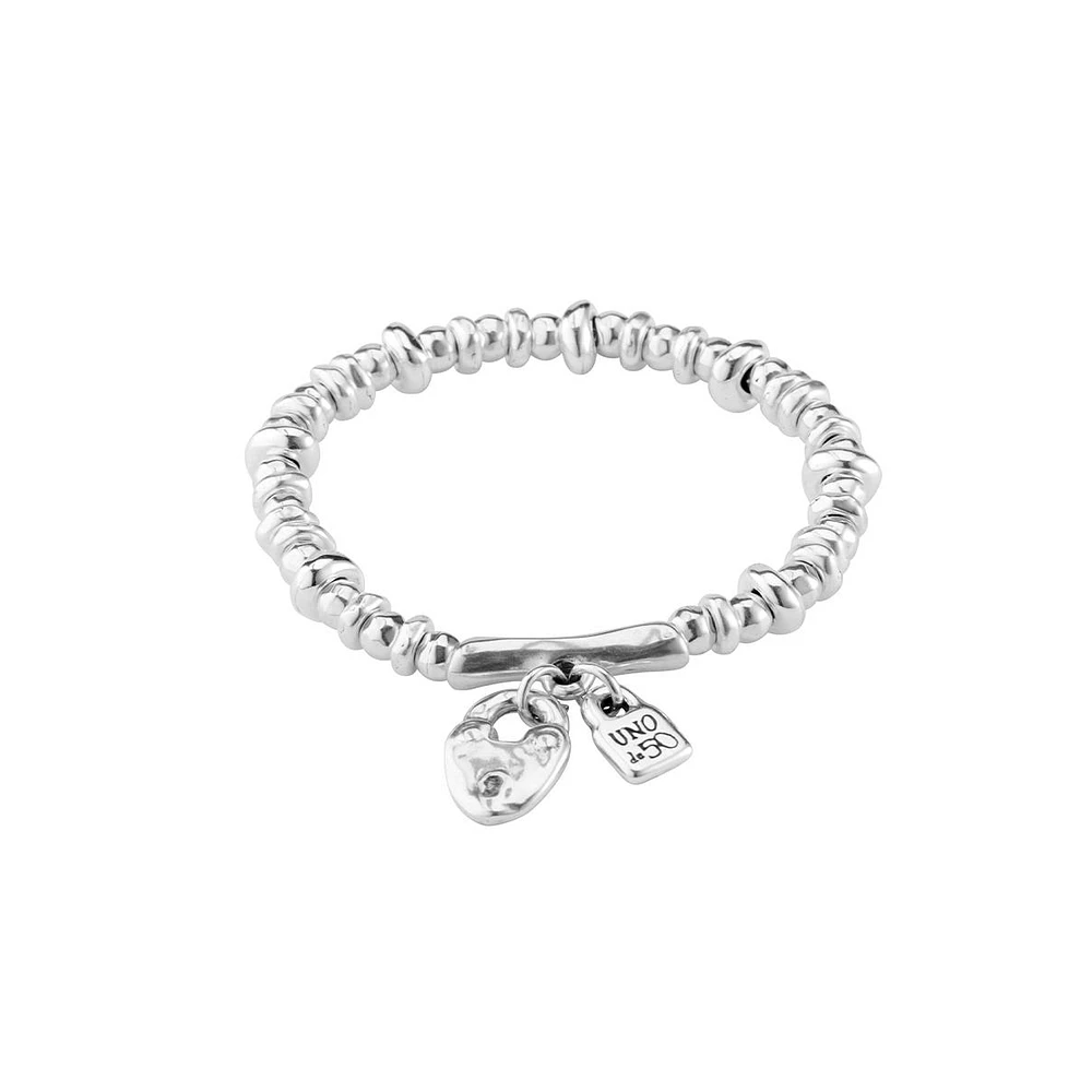 UNOde50 Sterling Silver Heart Padlock Metal Clad Bracelet