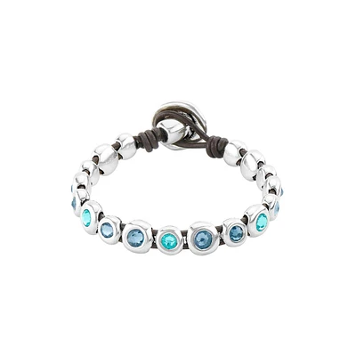 UNOde50 Sterling Silver Murano Crystal Leather Bracelet