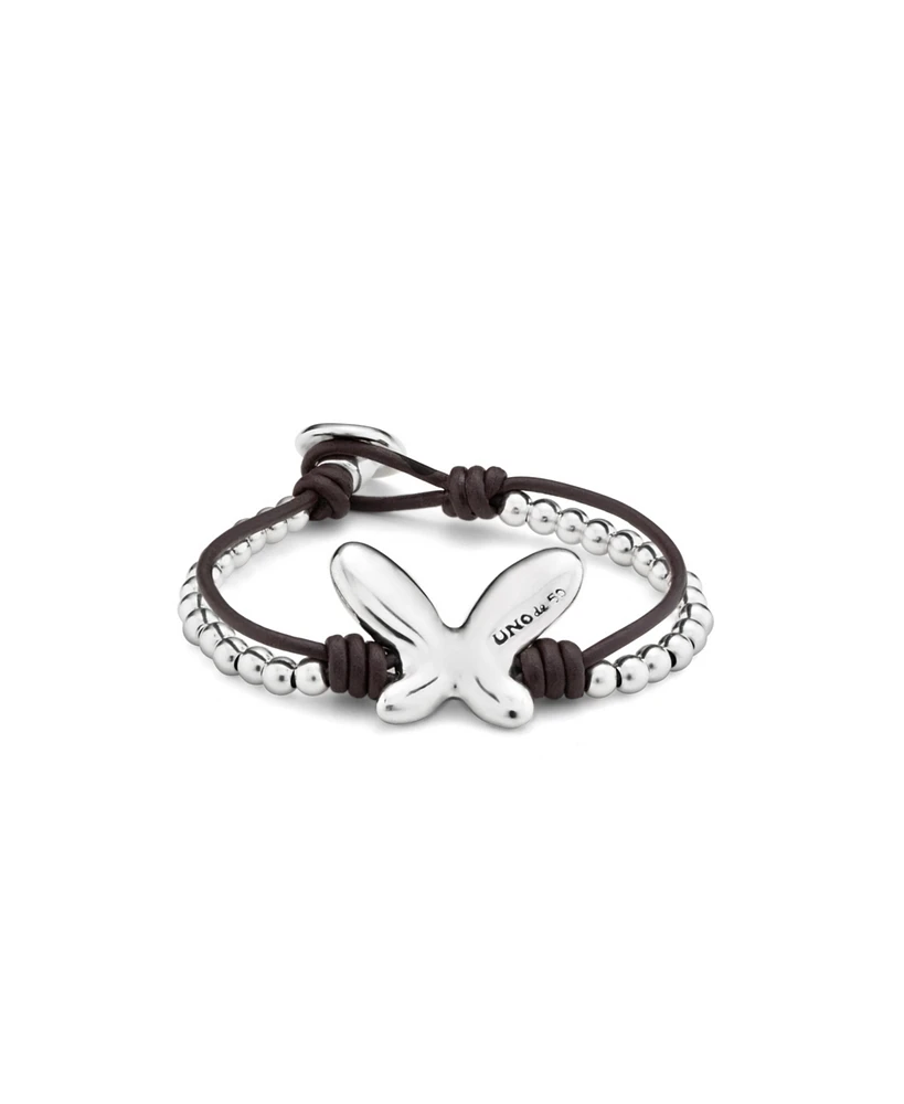 UNOde50 Sterling Silver Metal Double Leather Bracelet