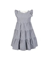 Hope & Henry Women's Organic Cotton Flutter Sleeve Short Tiered Dress