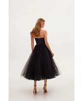 Milla Women's Strapless Puffy Midi Tulle Dress