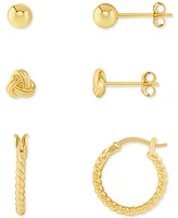 Polished Stud & Hoop Earrings Set 18k Gold over Sterling Silver, Created for Macy's